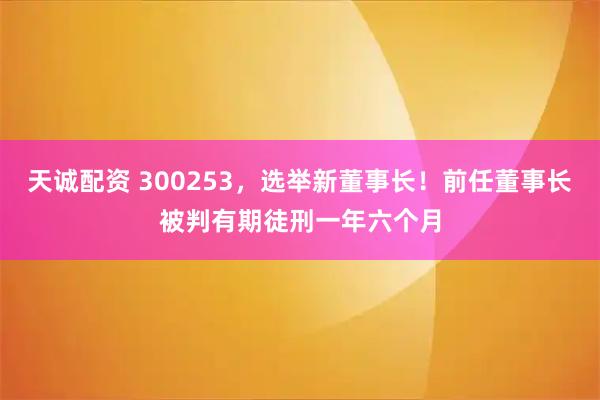 天诚配资 300253，选举新董事长！前任董事长被判有期徒刑一年六个月